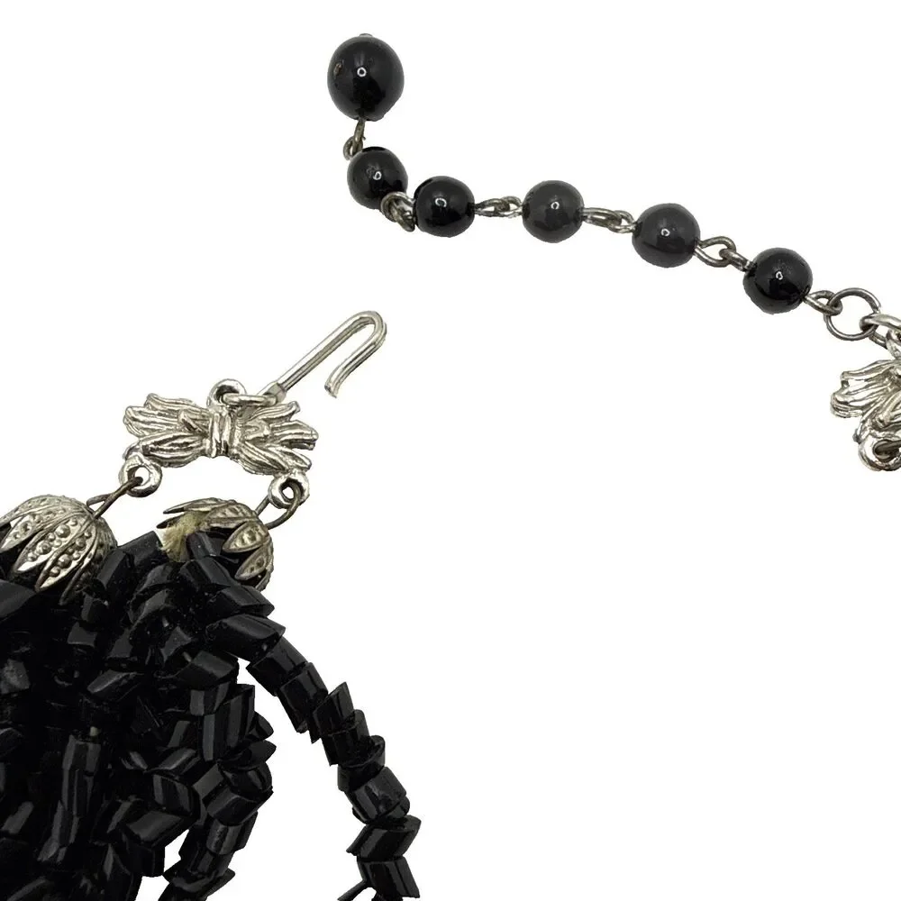 Vintage Black Multi Strand Glass Chip Bead Choker Necklace Runway Statement 18